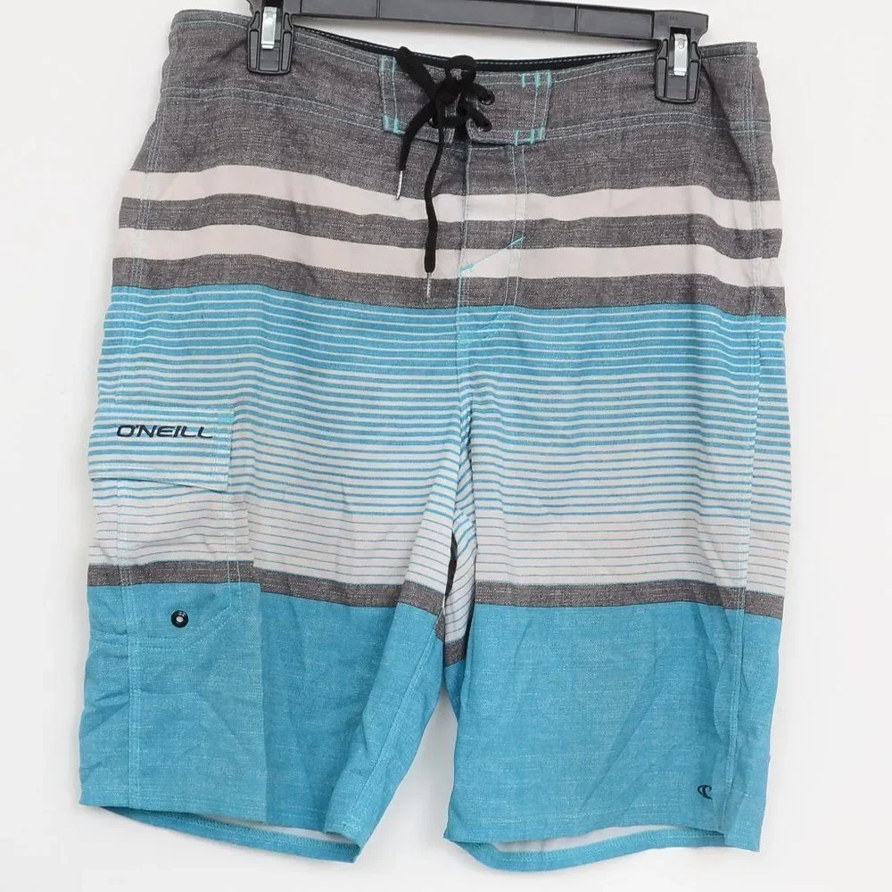 O'Neill Men's Size 32 Stripe Board Shorts Pockets Swim Trunks Surfing Beach